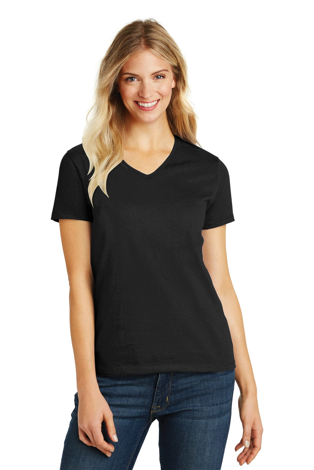 District® Women’s Perfect Blend® CVC V-Neck Tee - Black - XS