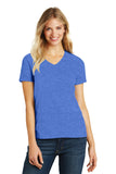 District® Women’s Perfect Blend® CVC V-Neck Tee - Heathered Royal - XS
