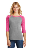 District ® Women’s Perfect Tri ® 3/4-Sleeve Raglan - Fuchsia Frost/ Grey Frost - XS
