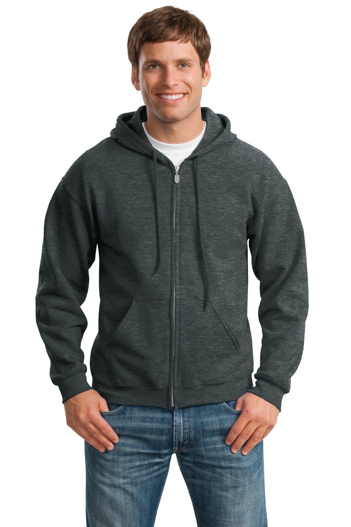 Gildan® Heavy Blend™ Full-Zip Hooded Sweatshirt - Dark Heather Grey - S