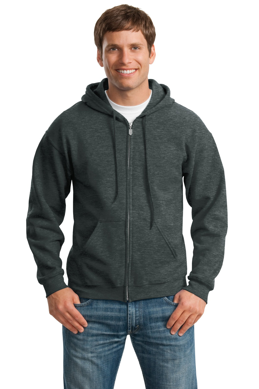 Gildan® Heavy Blend™ Full-Zip Hooded Sweatshirt - Dark Heather Grey - S