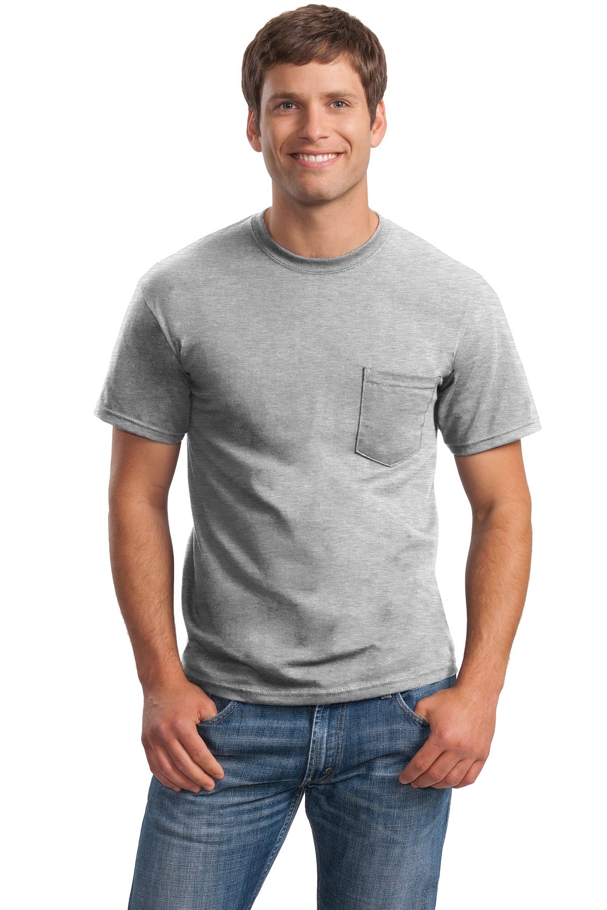 Gildan® Ultra Cotton® 100% US Cotton T-Shirt with Pocket - Ash - S