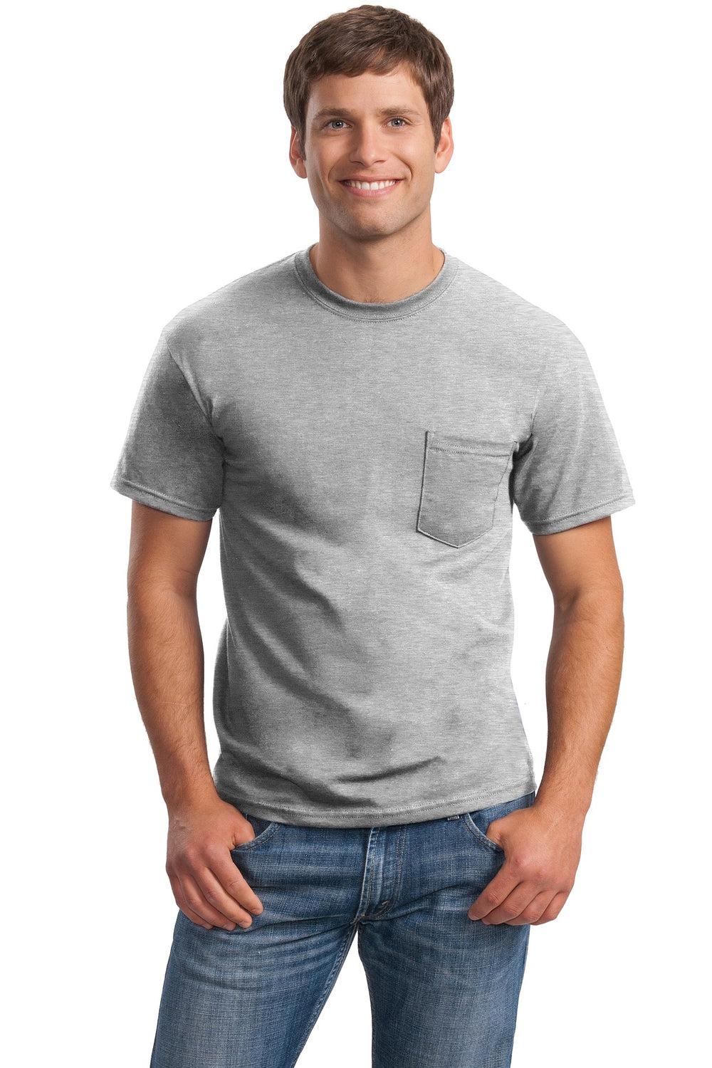 Gildan® Ultra Cotton® 100% US Cotton T-Shirt with Pocket - Ash - S