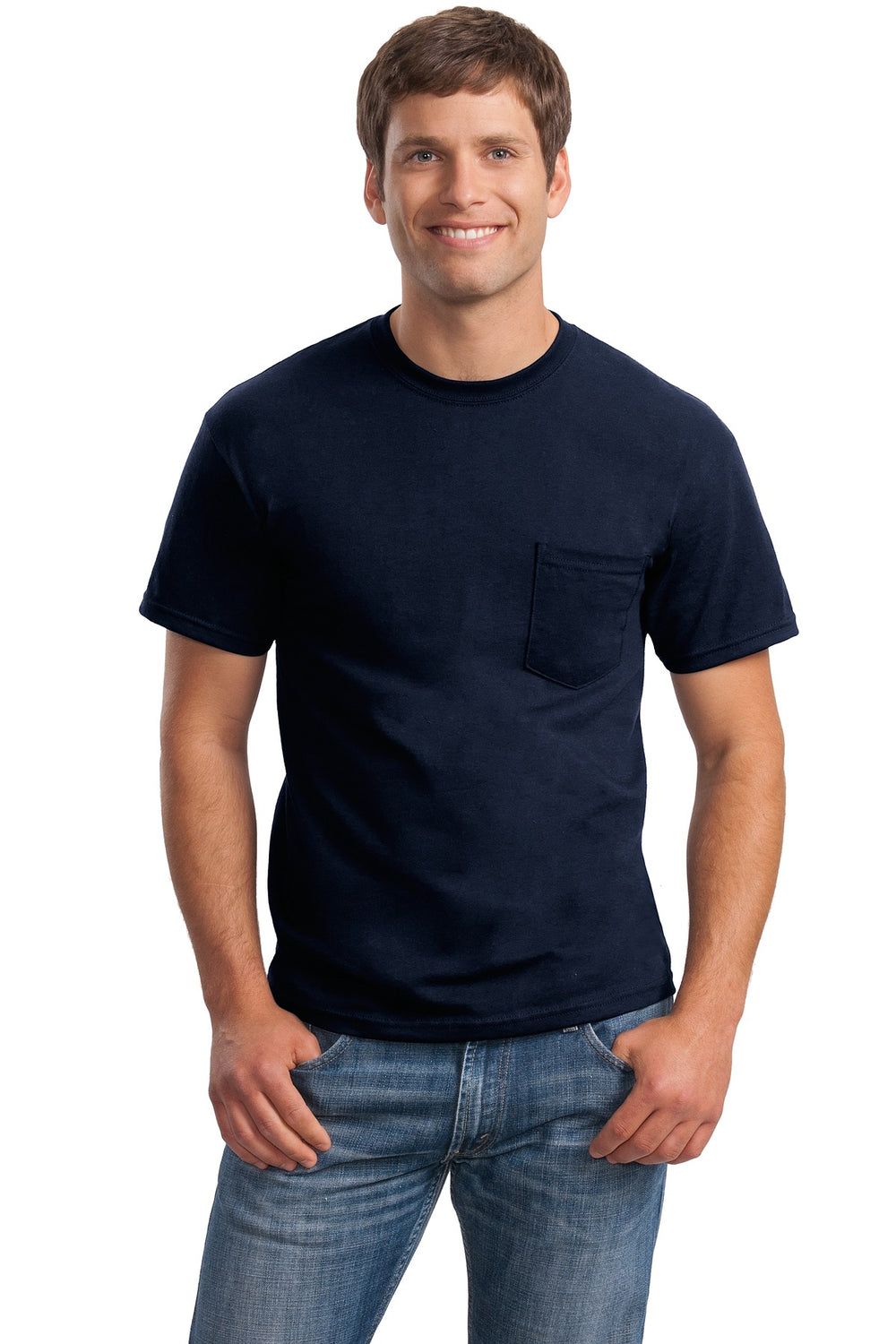 Gildan® Ultra Cotton® 100% US Cotton T-Shirt with Pocket - Navy - S
