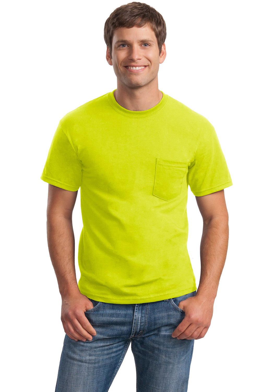 Gildan® Ultra Cotton® 100% US Cotton T-Shirt with Pocket - Safety Green - S
