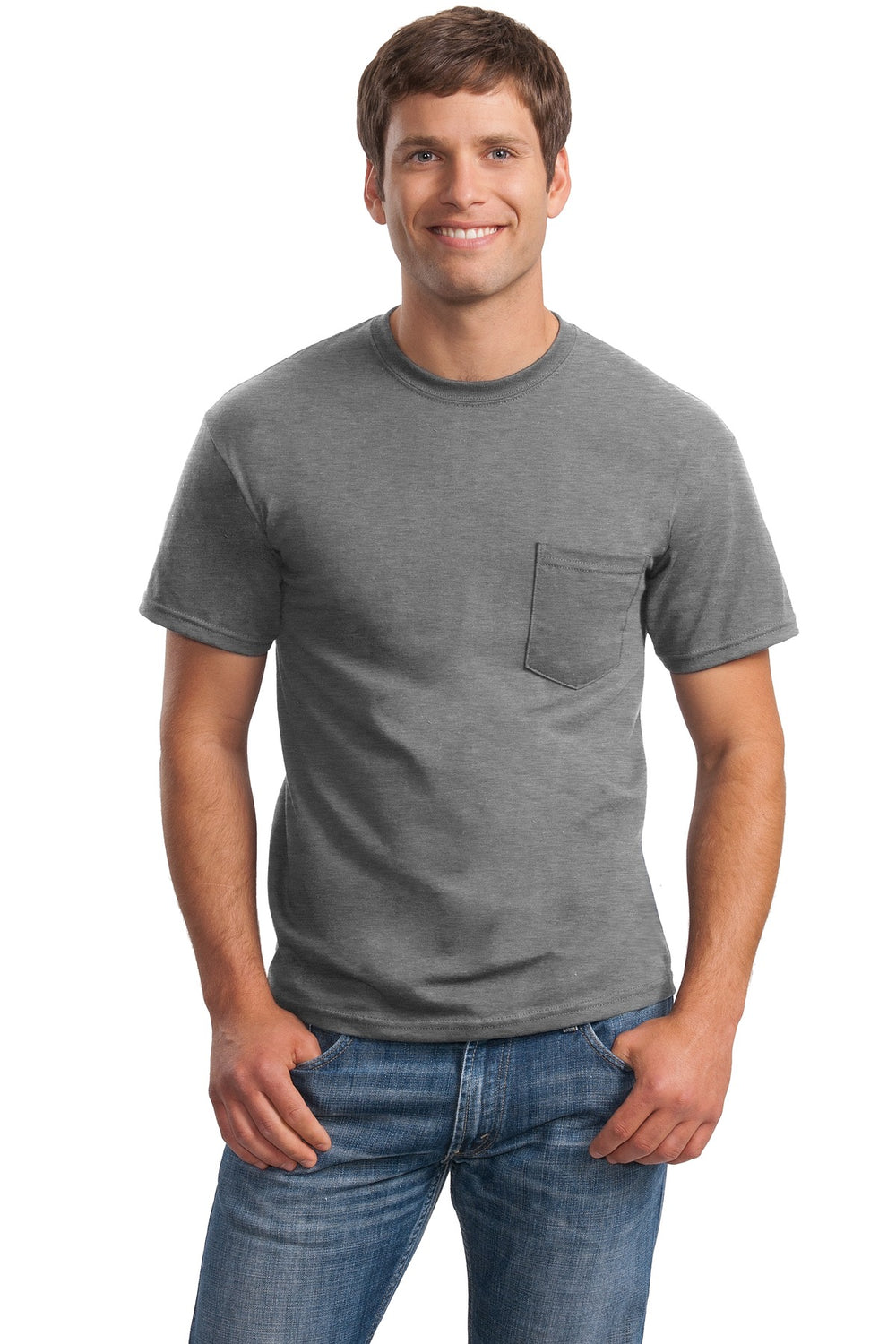 Gildan® Ultra Cotton® 100% US Cotton T-Shirt with Pocket - Sport Grey - S