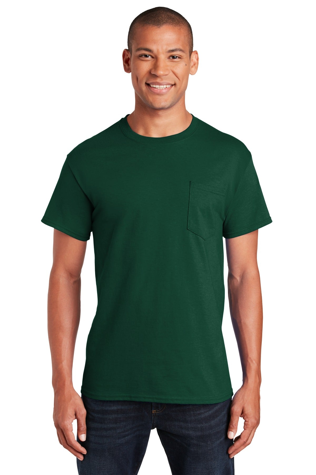 Gildan® Ultra Cotton® 100% US Cotton T-Shirt with Pocket - Forest Green - S