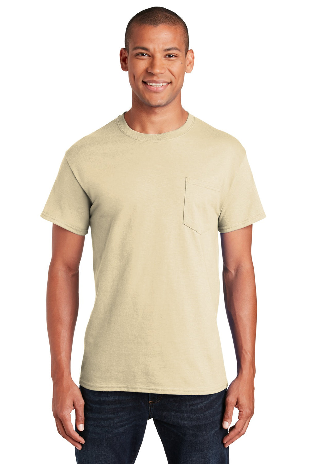Gildan® Ultra Cotton® 100% US Cotton T-Shirt with Pocket - Sand - S