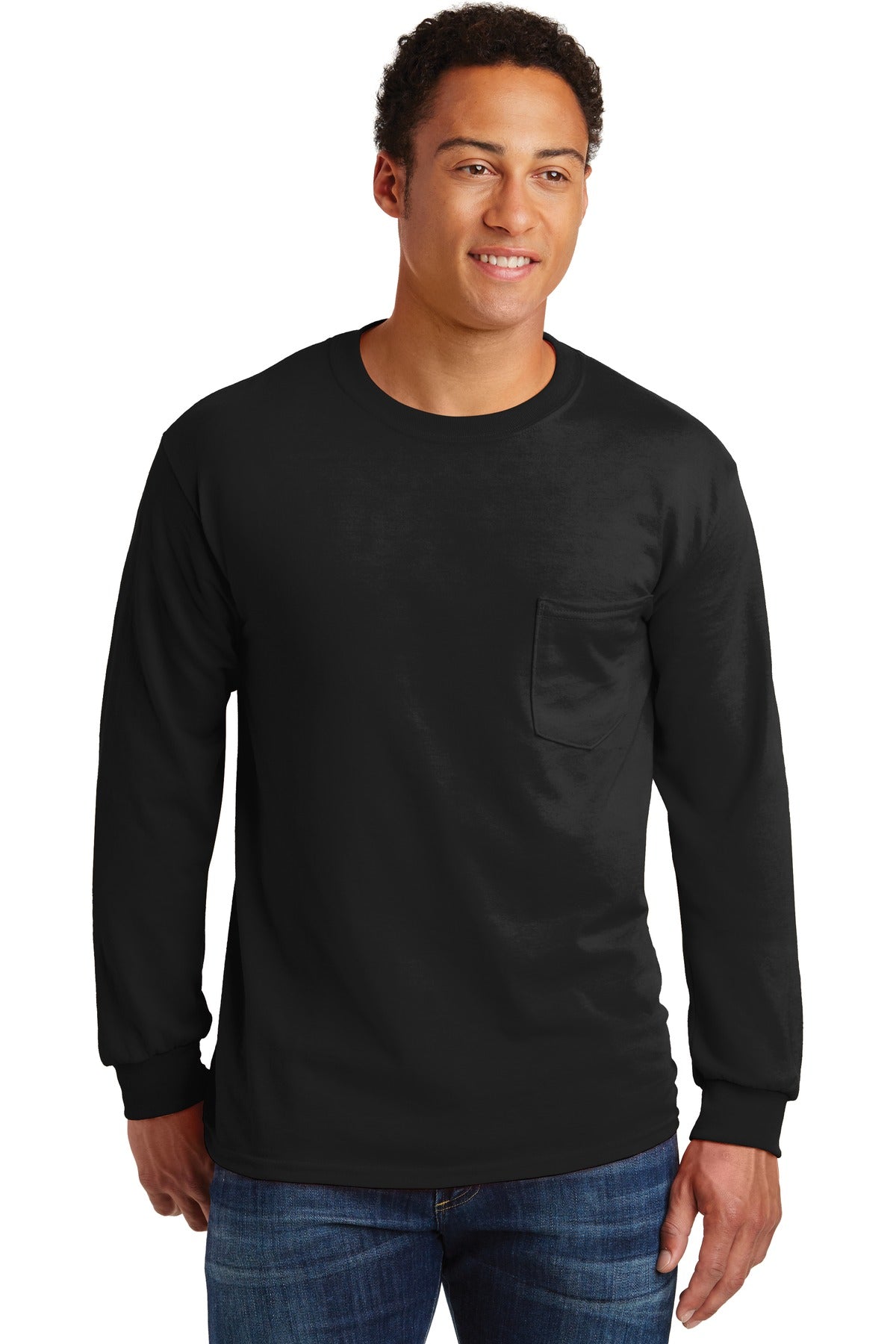 Gildan® Ultra Cotton® 100% US Cotton Long Sleeve T-Shirt with Pocket - Black - S