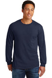Gildan® Ultra Cotton® 100% US Cotton Long Sleeve T-Shirt with Pocket - Navy - S