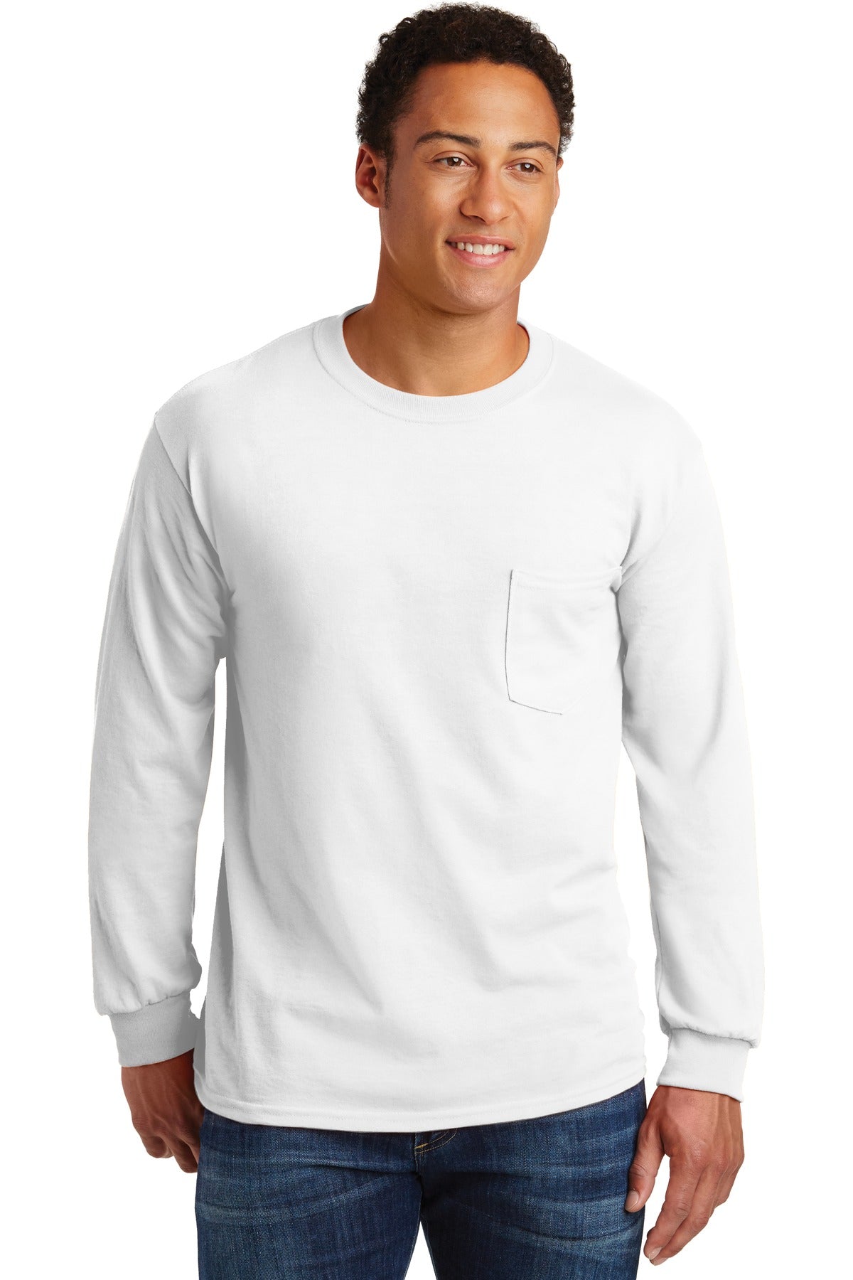 Gildan® Ultra Cotton® 100% US Cotton Long Sleeve T-Shirt with Pocket - White - S
