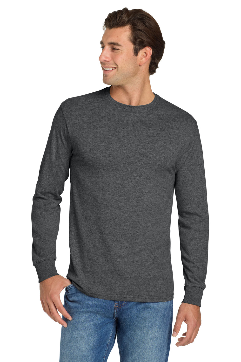 Jerzees® Dri-Power® 50/50 Cotton/Poly Long Sleeve T-Shirt - Black Heather - S