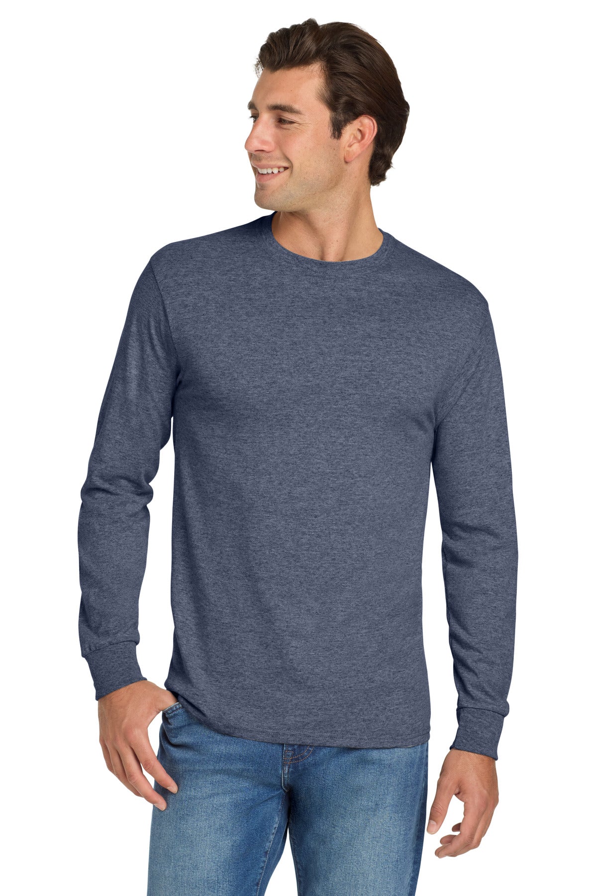 Jerzees® Dri-Power® 50/50 Cotton/Poly Long Sleeve T-Shirt - Vintage Heather Navy - 2XL