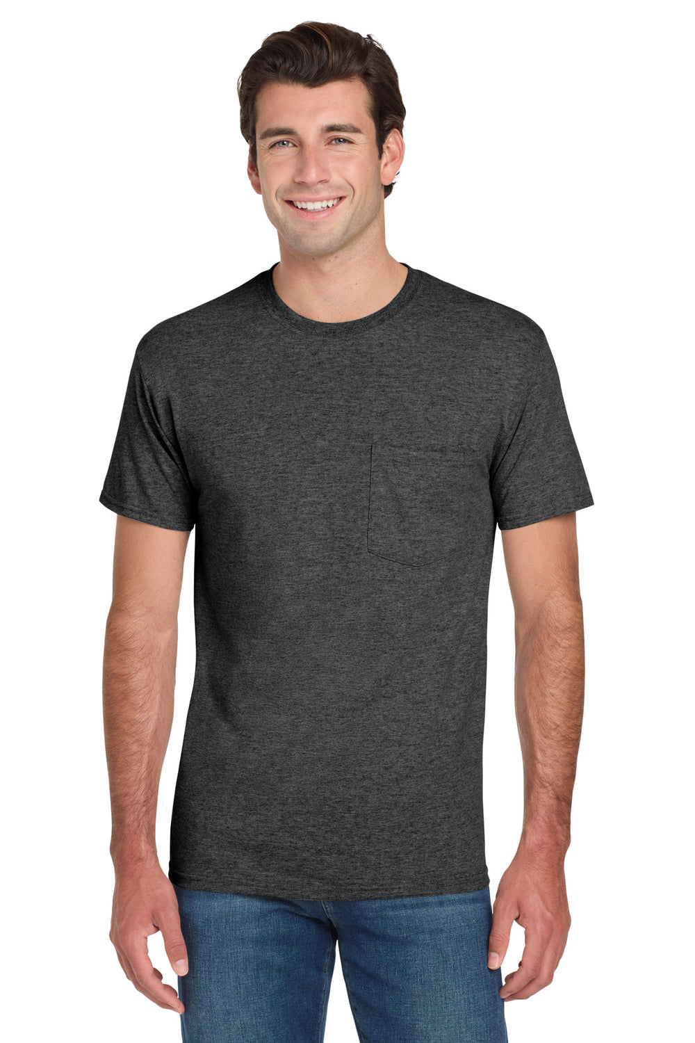Jerzees® Dri-Power® 50/50 Cotton/Poly Pocket T-Shirt - Black Heather - 2XL
