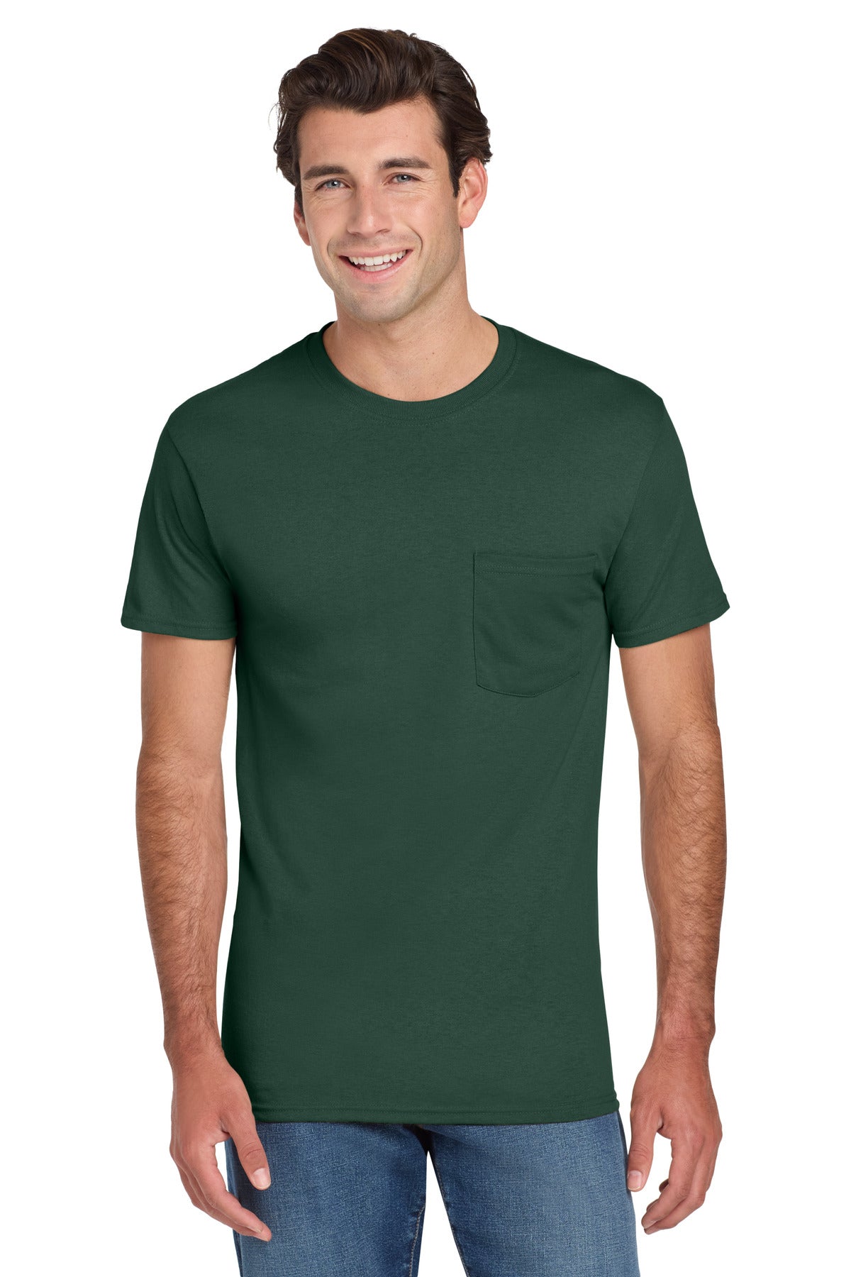 Jerzees® Dri-Power® 50/50 Cotton/Poly Pocket T-Shirt - Forest Green - S