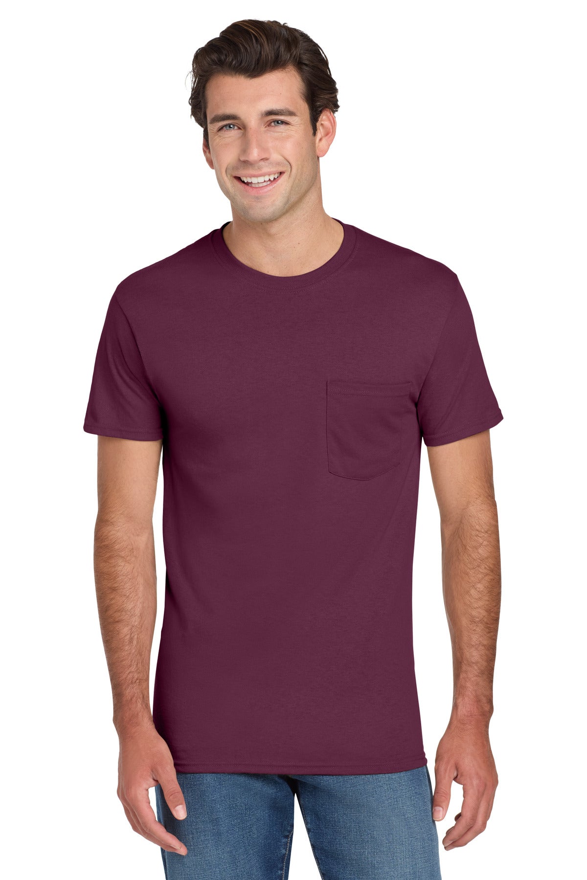 Jerzees® Dri-Power® 50/50 Cotton/Poly Pocket T-Shirt - Maroon - S