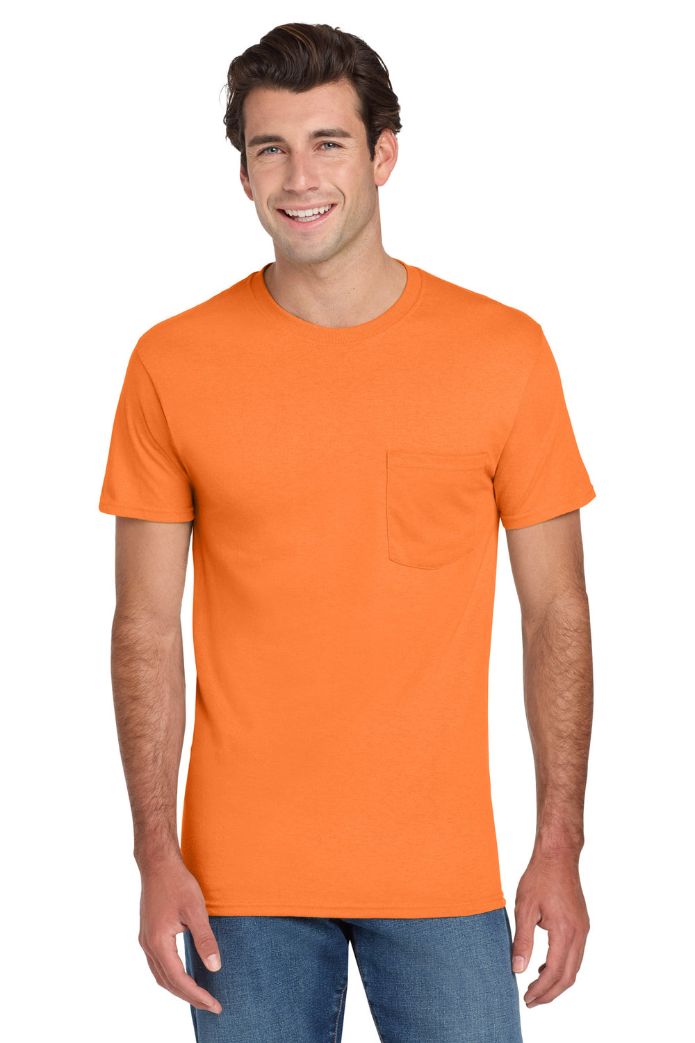 Jerzees® Dri-Power® 50/50 Cotton/Poly Pocket T-Shirt - Safety Orange - S