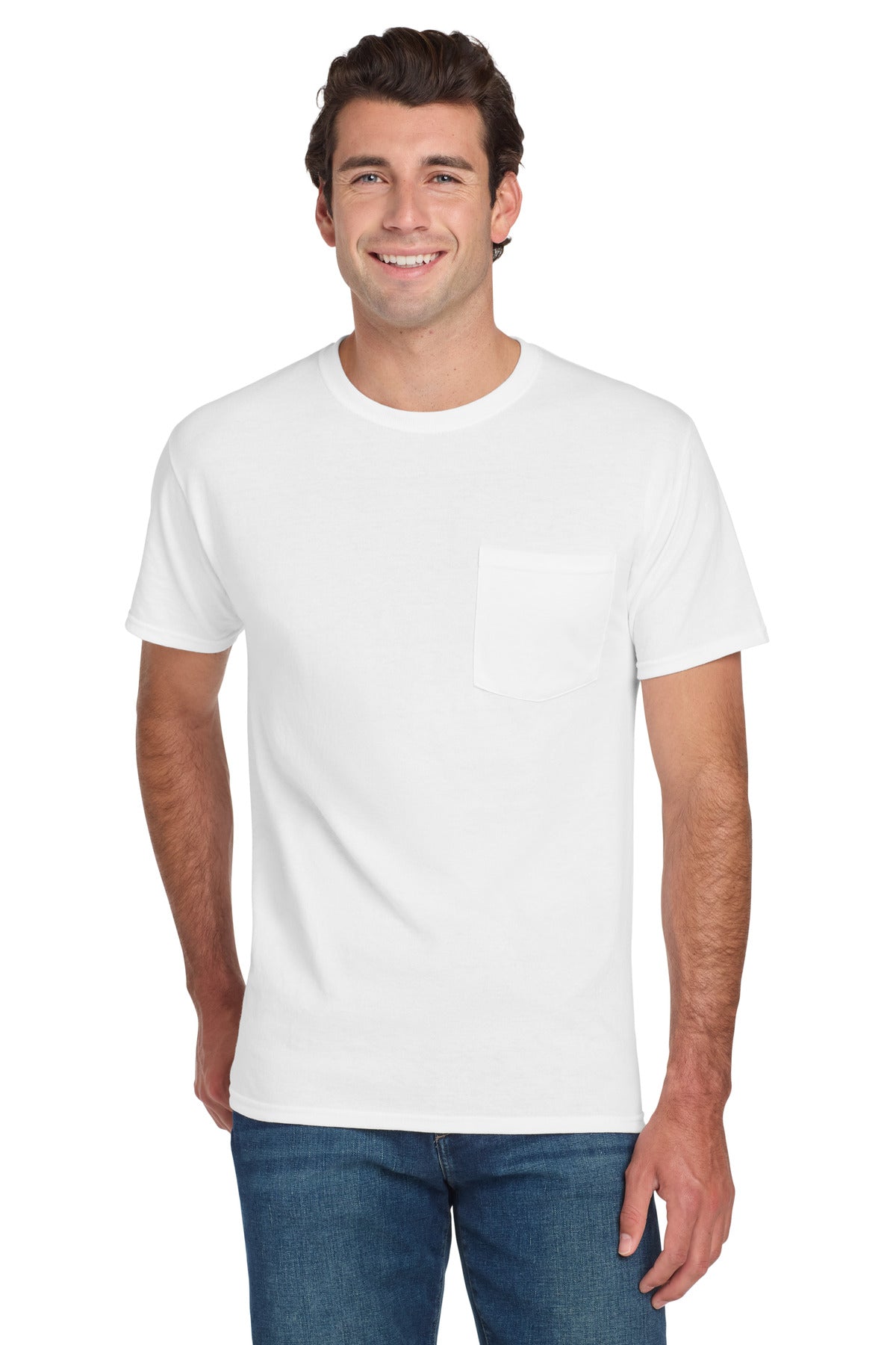 Jerzees® Dri-Power® 50/50 Cotton/Poly Pocket T-Shirt - White - S