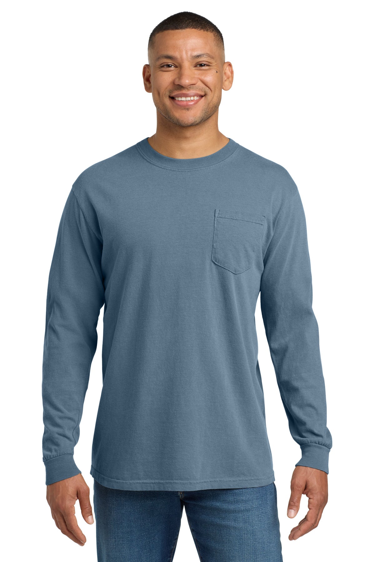 Comfort Colors® Heavyweight Ring Spun Long Sleeve Pocket Tee - Blue Jean - S