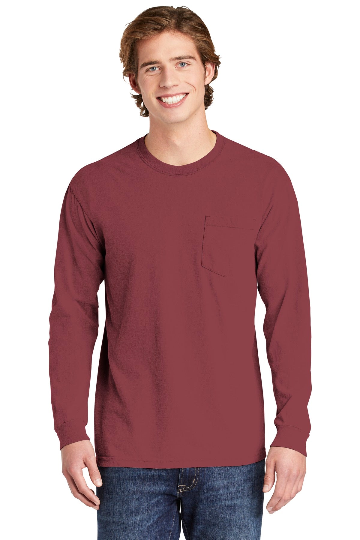 Comfort Colors® Heavyweight Ring Spun Long Sleeve Pocket Tee - Brick - S