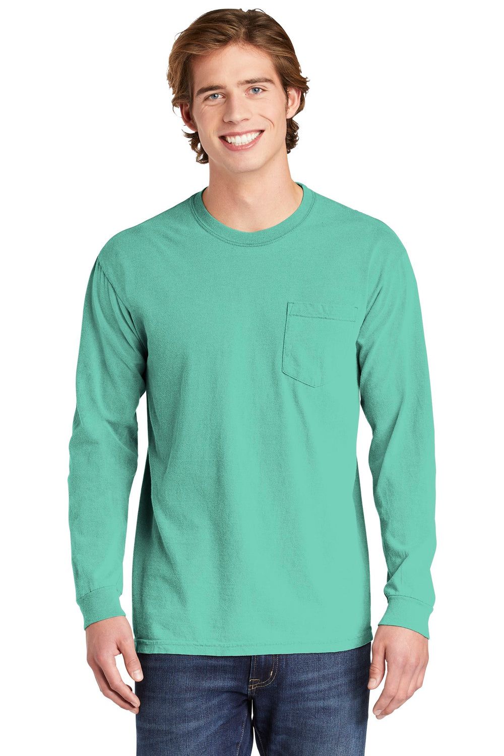 Comfort Colors® Heavyweight Ring Spun Long Sleeve Pocket Tee - Chalky Mint - S