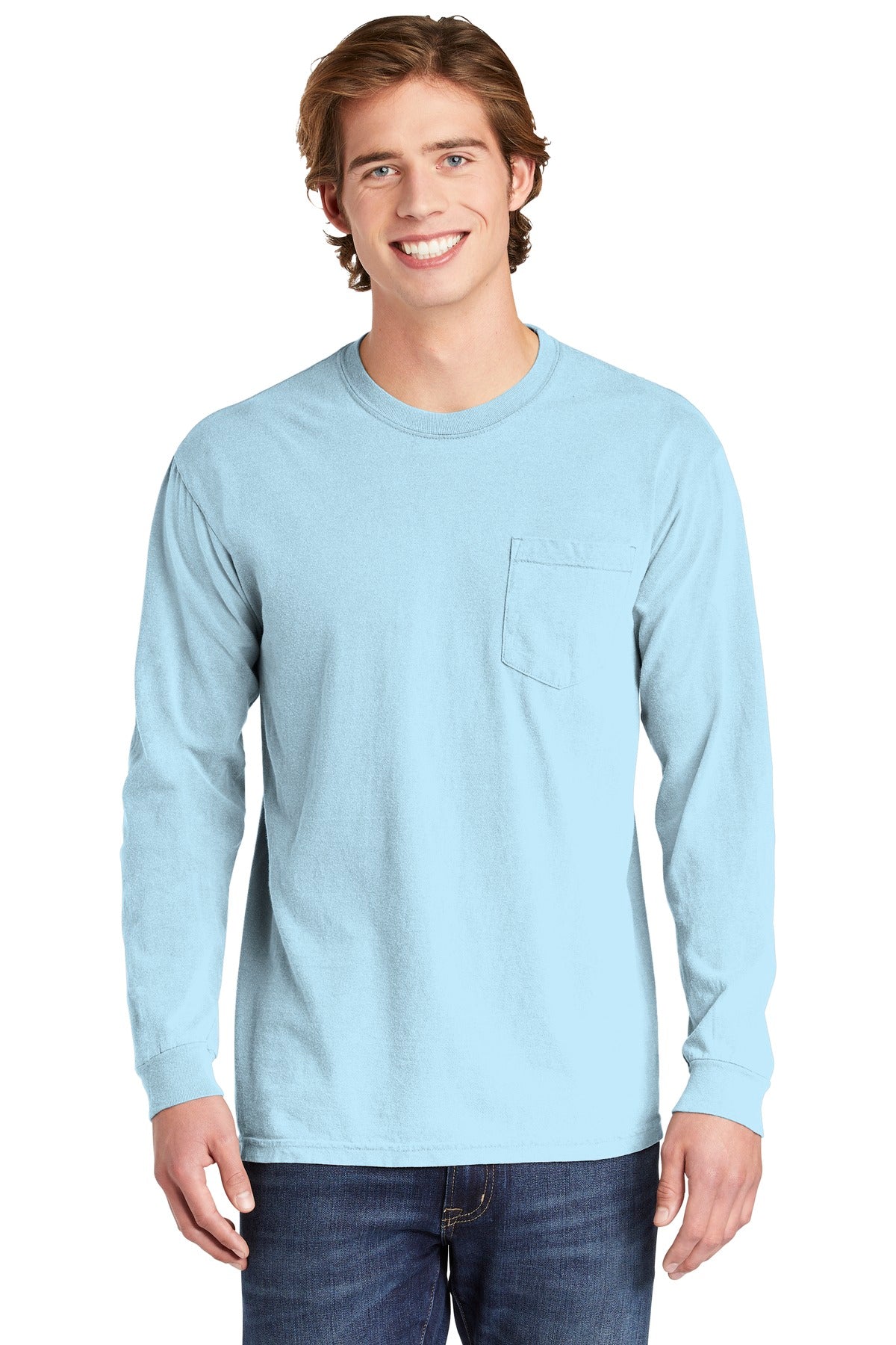 Comfort Colors® Heavyweight Ring Spun Long Sleeve Pocket Tee - Chambray - S