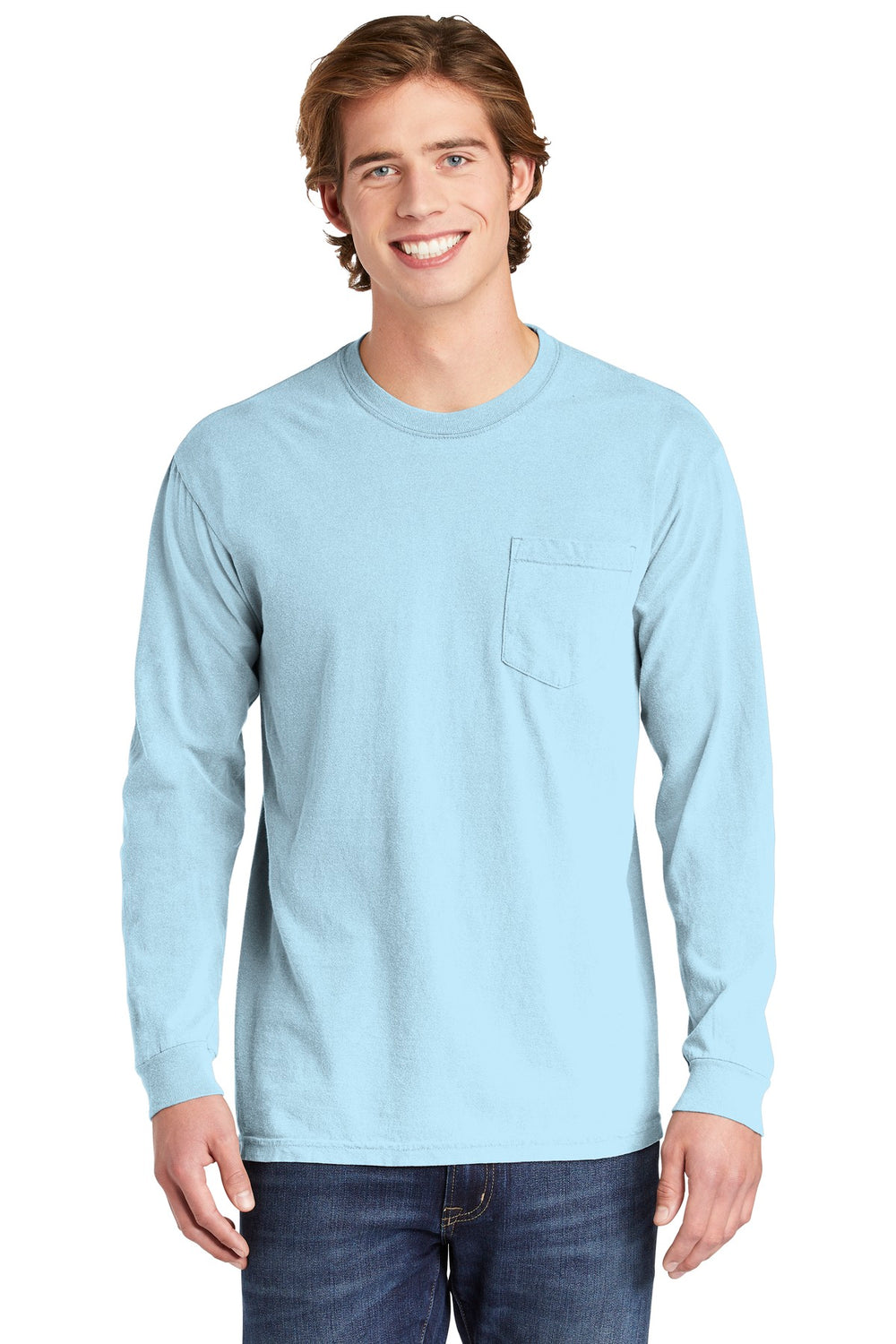 Comfort Colors® Heavyweight Ring Spun Long Sleeve Pocket Tee - Chambray - S
