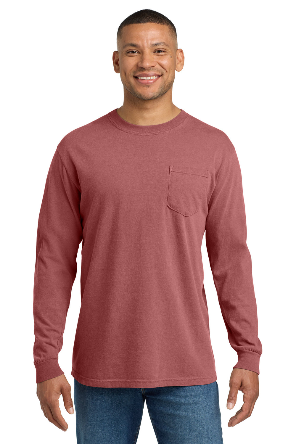 Comfort Colors® Heavyweight Ring Spun Long Sleeve Pocket Tee - Crimson - S
