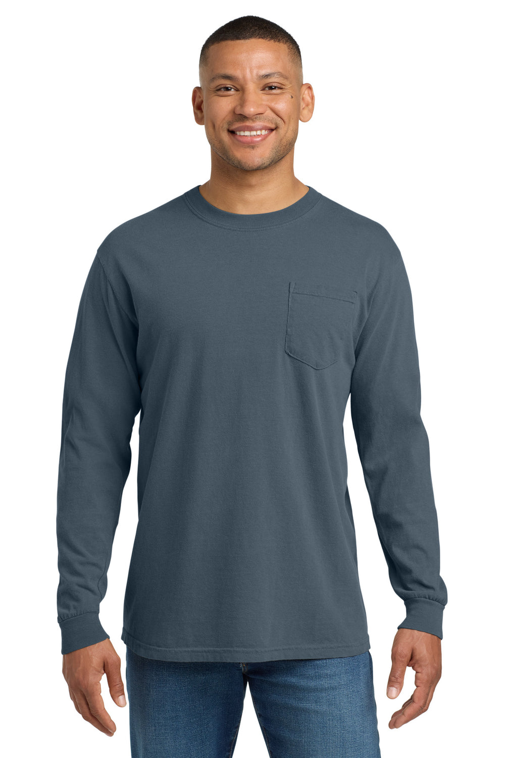 Comfort Colors® Heavyweight Ring Spun Long Sleeve Pocket Tee - Denim - 2XL
