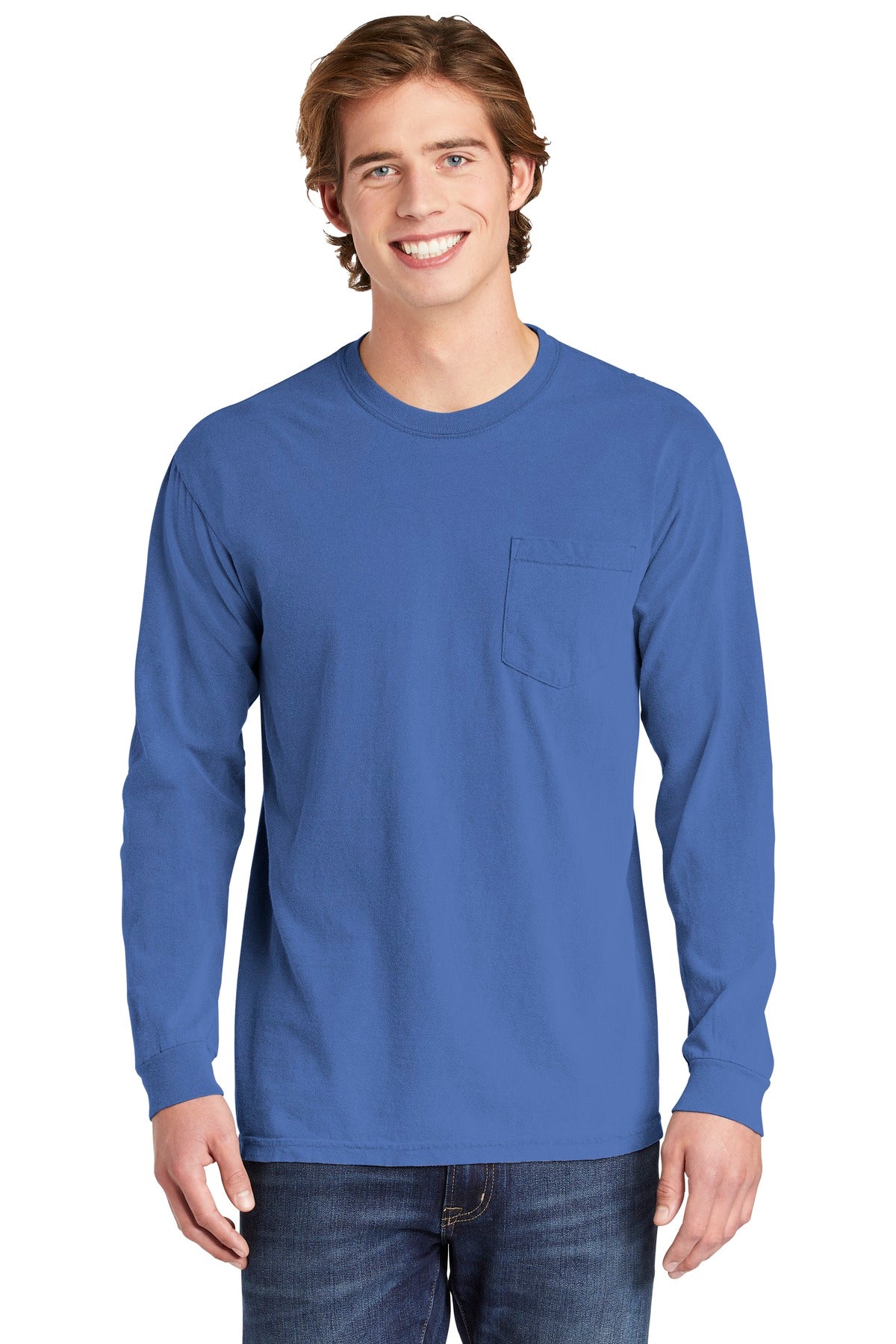 Comfort Colors® Heavyweight Ring Spun Long Sleeve Pocket Tee - Flo Blue - S