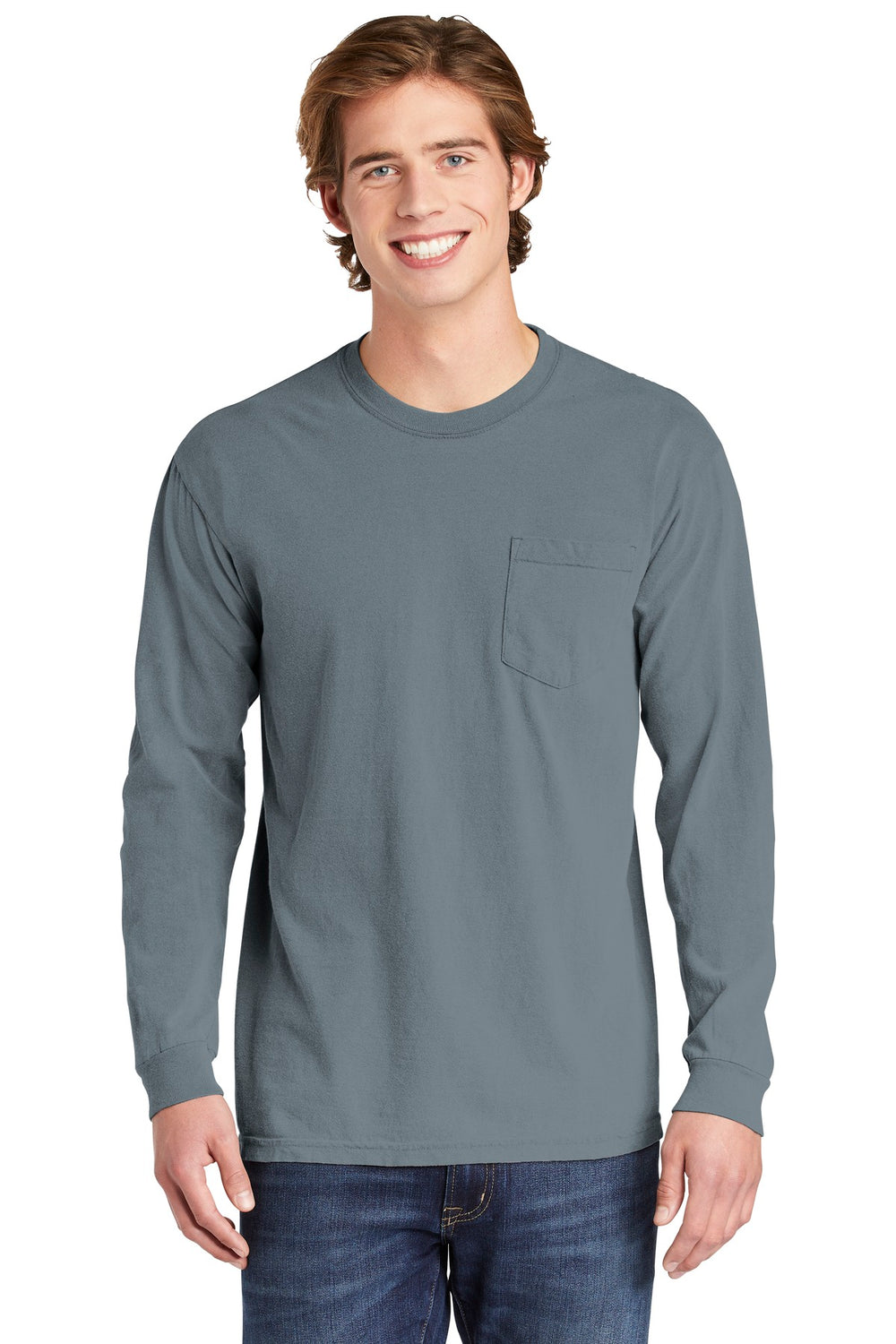 Comfort Colors® Heavyweight Ring Spun Long Sleeve Pocket Tee - Granite - S