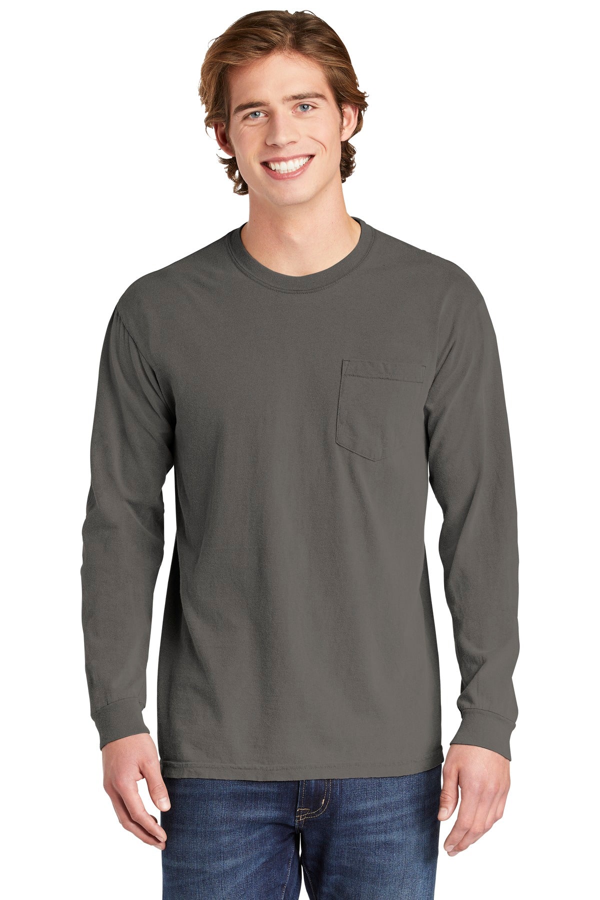 Comfort Colors® Heavyweight Ring Spun Long Sleeve Pocket Tee - Grey - S