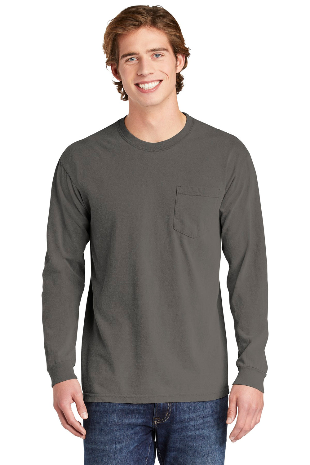 Comfort Colors® Heavyweight Ring Spun Long Sleeve Pocket Tee - Grey - S