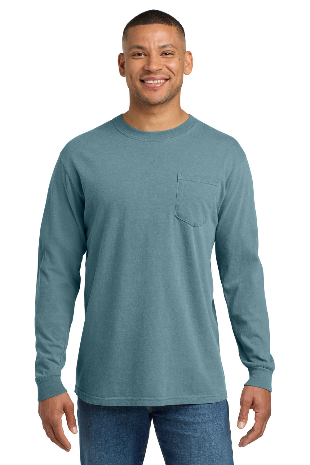 Comfort Colors® Heavyweight Ring Spun Long Sleeve Pocket Tee - Ice Blue - 2XL