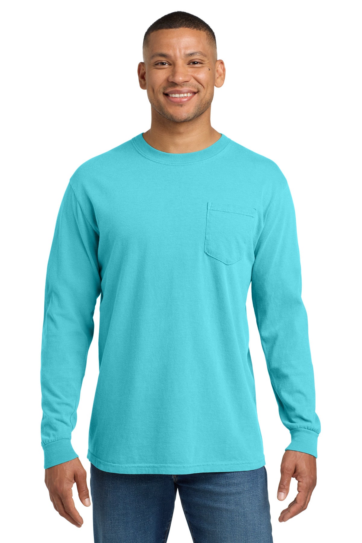Comfort Colors® Heavyweight Ring Spun Long Sleeve Pocket Tee - Lagoon - 2XL