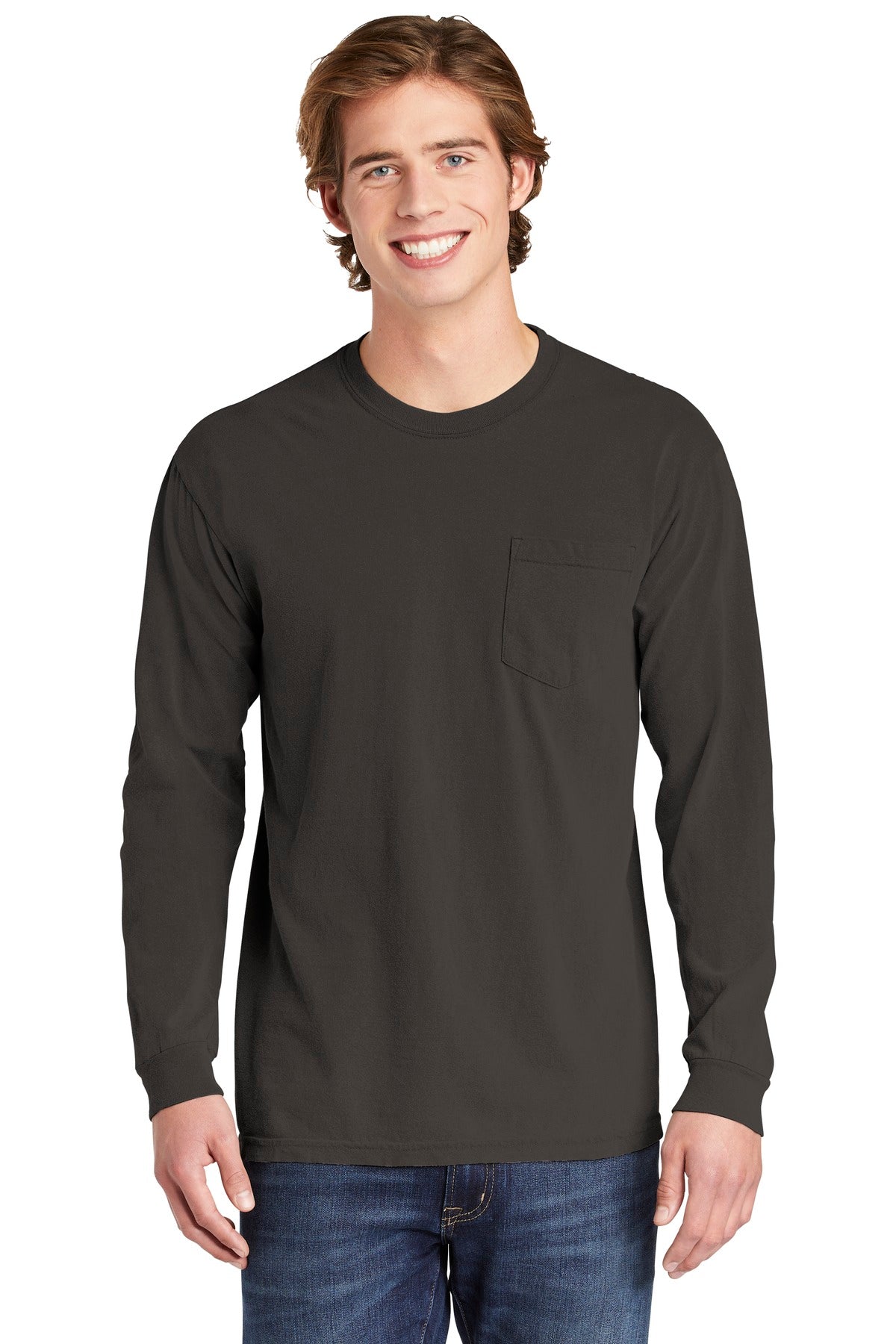 Comfort Colors® Heavyweight Ring Spun Long Sleeve Pocket Tee - Pepper - S