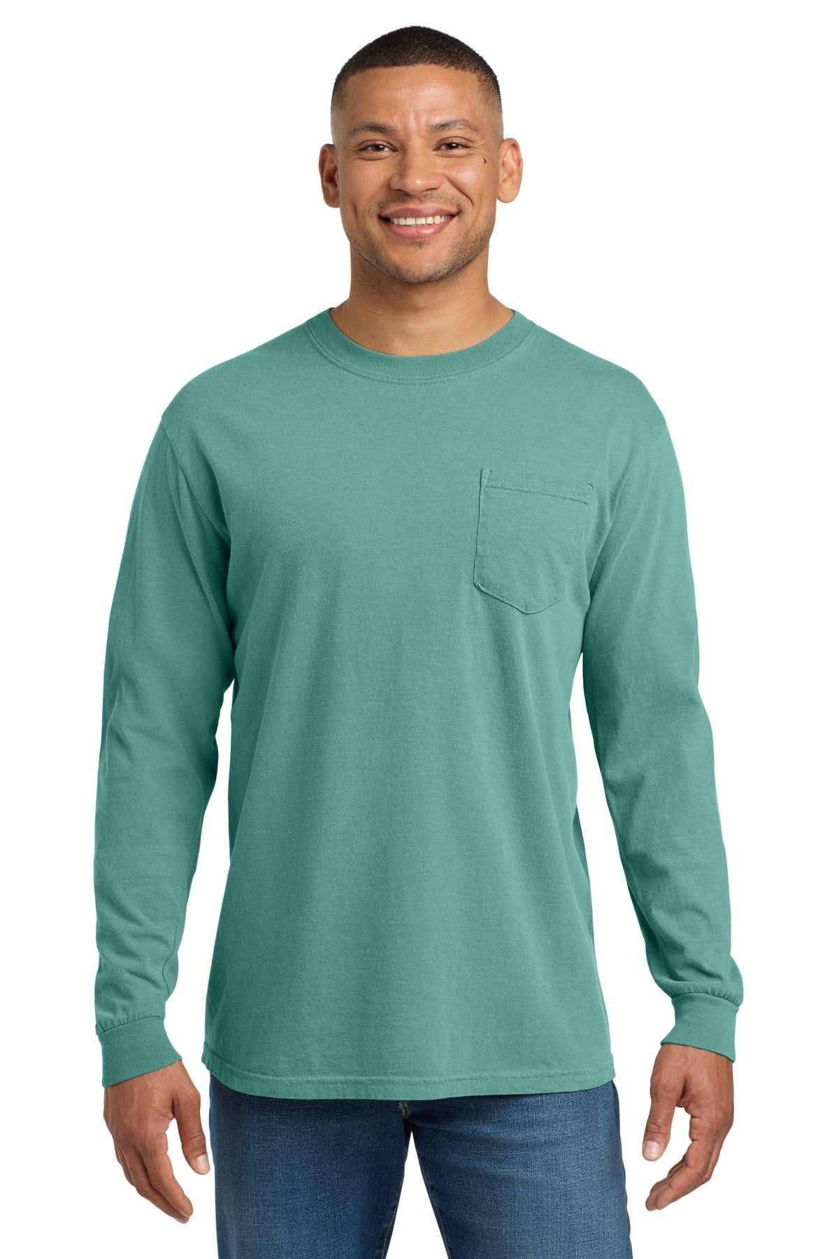 Comfort Colors® Heavyweight Ring Spun Long Sleeve Pocket Tee - Seafoam - S