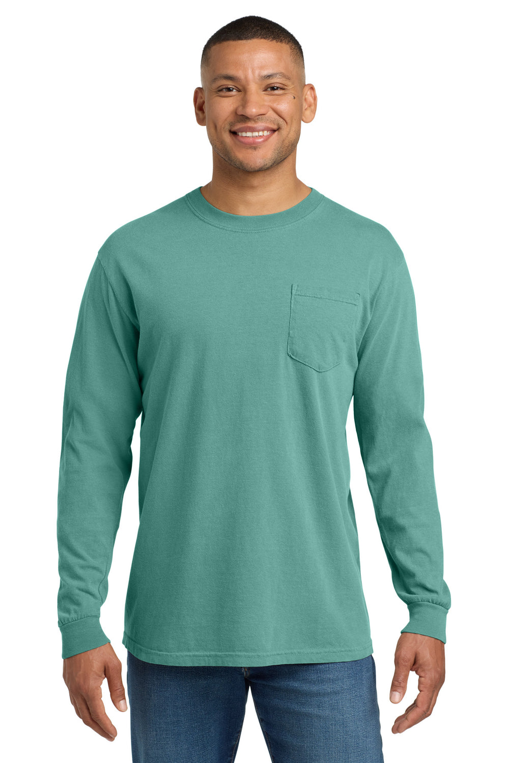 Comfort Colors® Heavyweight Ring Spun Long Sleeve Pocket Tee - Seafoam - S