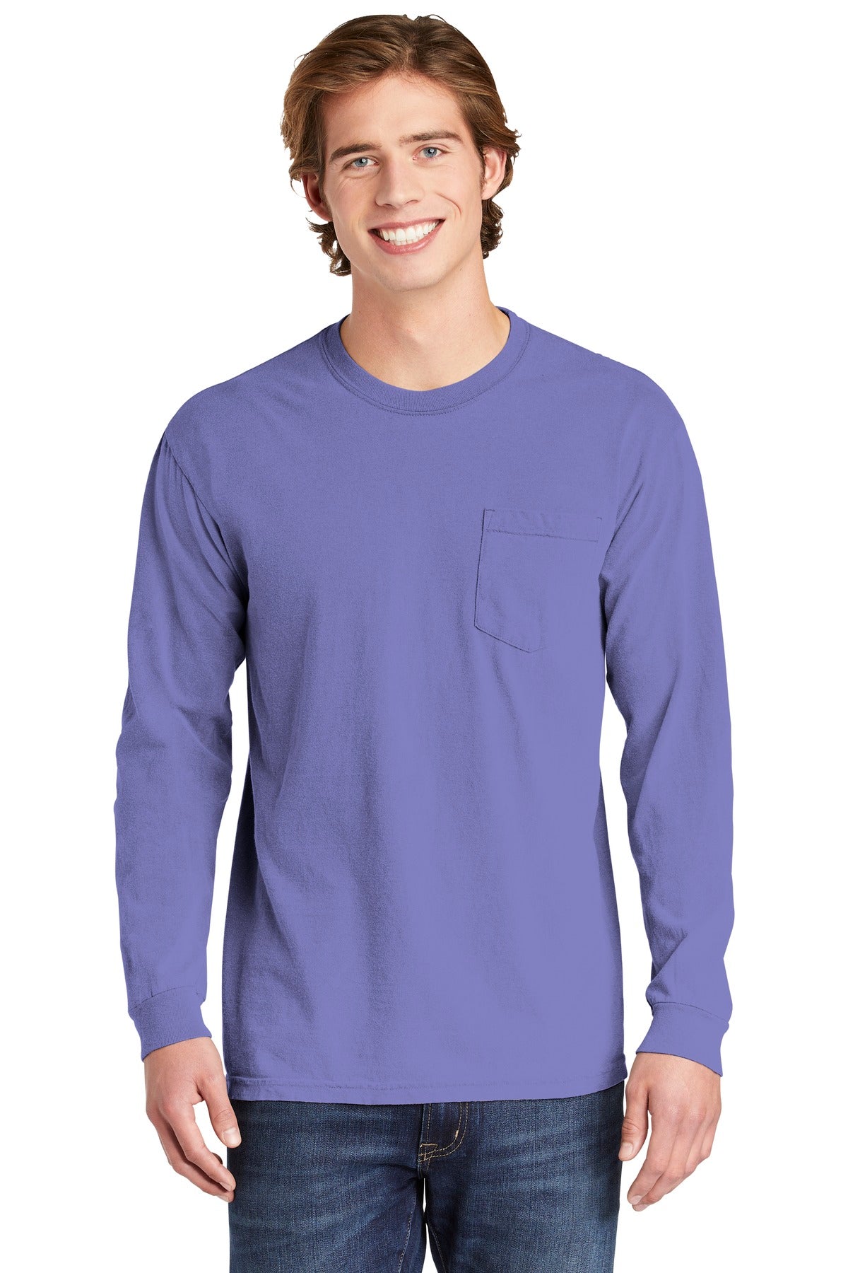 Comfort Colors® Heavyweight Ring Spun Long Sleeve Pocket Tee - Violet - S