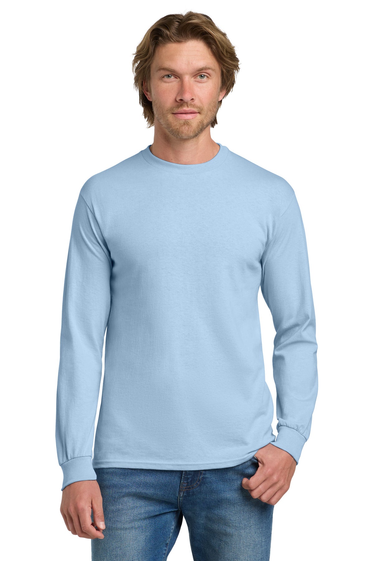 Gildan® Heavy Cotton™ 100% Cotton Long Sleeve T-Shirt - Light Blue - 2XL