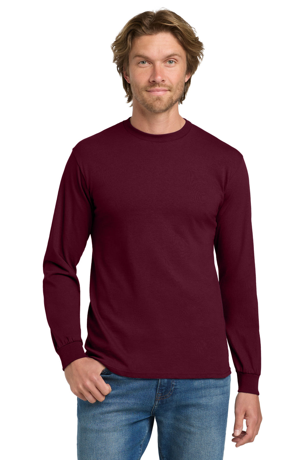 Gildan® Heavy Cotton™ 100% Cotton Long Sleeve T-Shirt - Maroon - 2XL