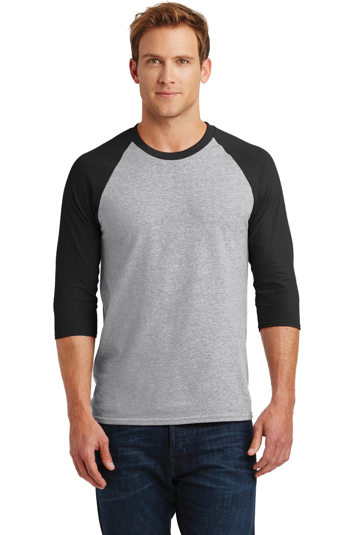 Gildan® Heavy Cotton™ 3/4-Sleeve Raglan T-Shirt - Sport Grey/ Black - S