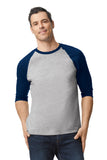 Gildan® Heavy Cotton™ 3/4-Sleeve Raglan T-Shirt - Sport Grey Trim Navy - 2XL