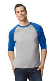 Gildan® Heavy Cotton™ 3/4-Sleeve Raglan T-Shirt - Sport Grey Trim Royal - 2XL