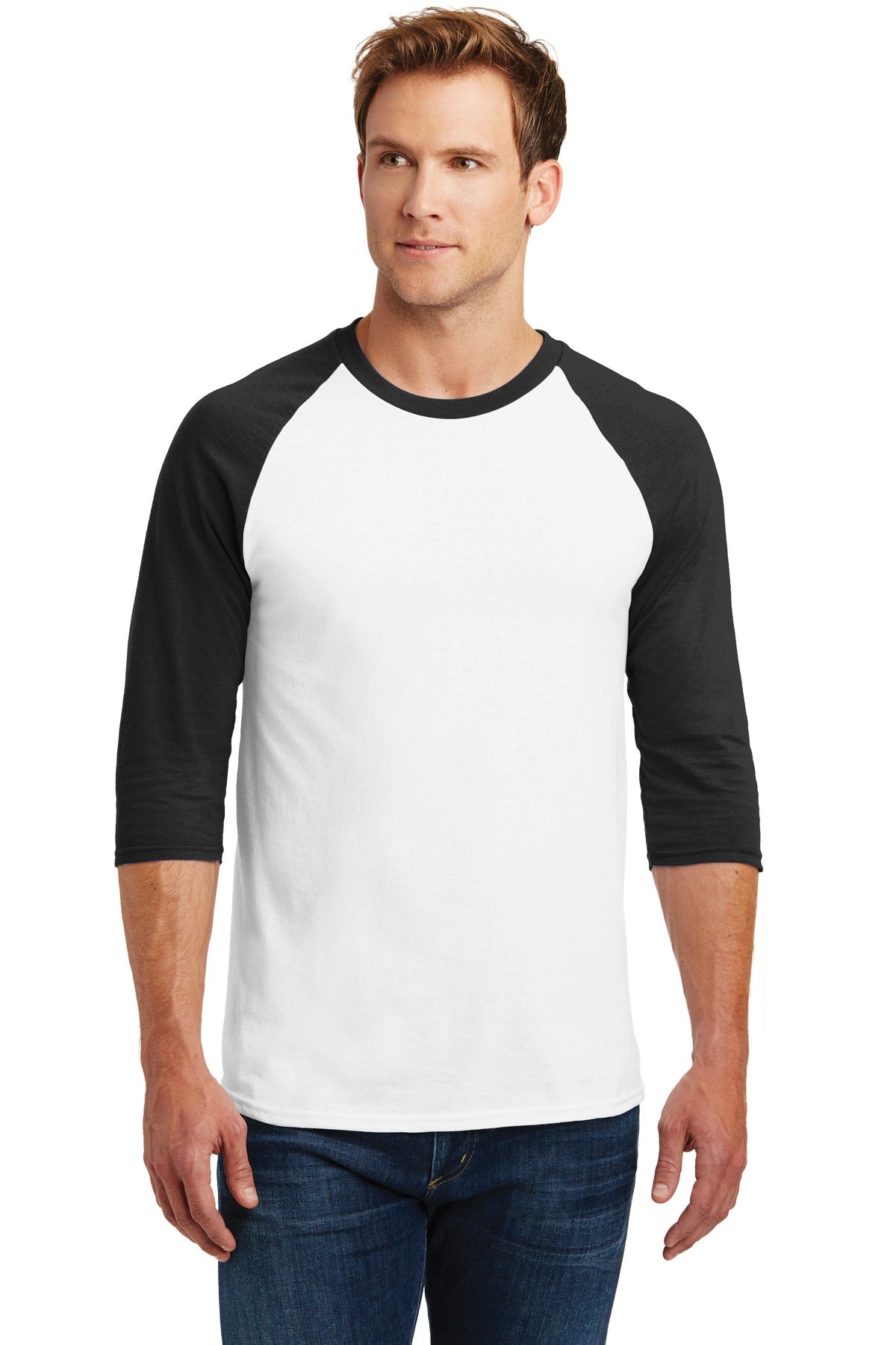 Gildan® Heavy Cotton™ 3/4-Sleeve Raglan T-Shirt - White/ Black - S