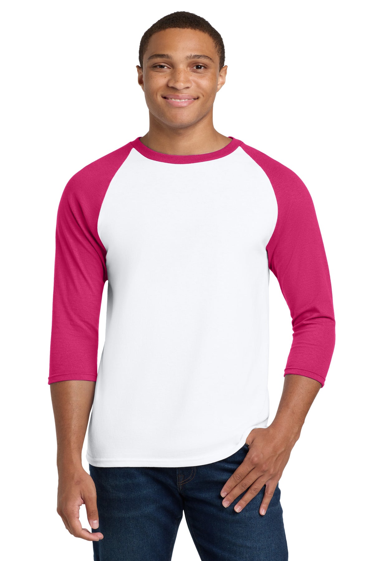 Gildan® Heavy Cotton™ 3/4-Sleeve Raglan T-Shirt - White Trim Heliconia - 2XL