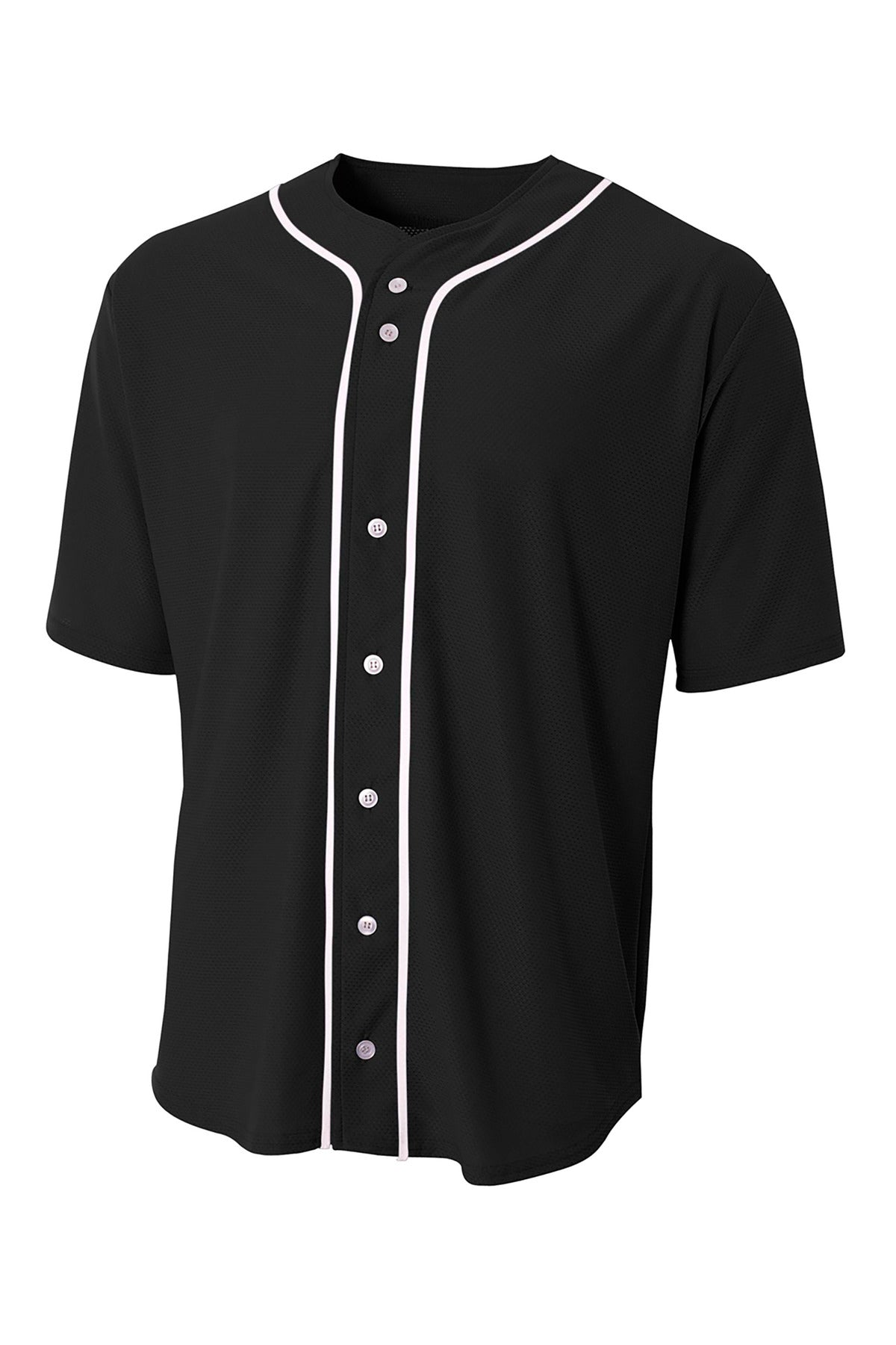 A4 Short Sleeve Full-Button Baseball Top - Black - S