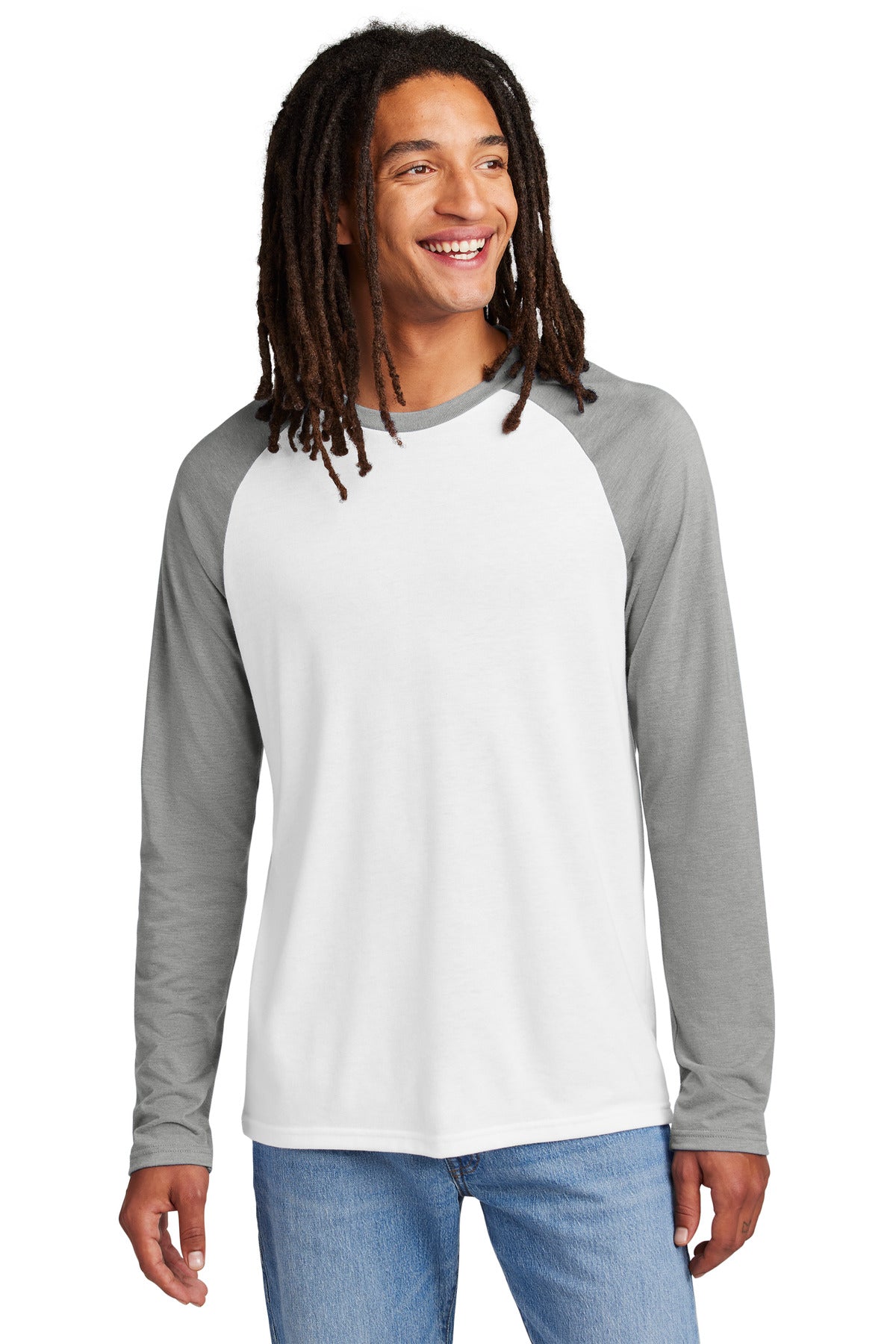 Allmade® Unisex Tri-Blend Long Sleeve Colorblock Raglan - Aluminum Grey/ Bright White - XS