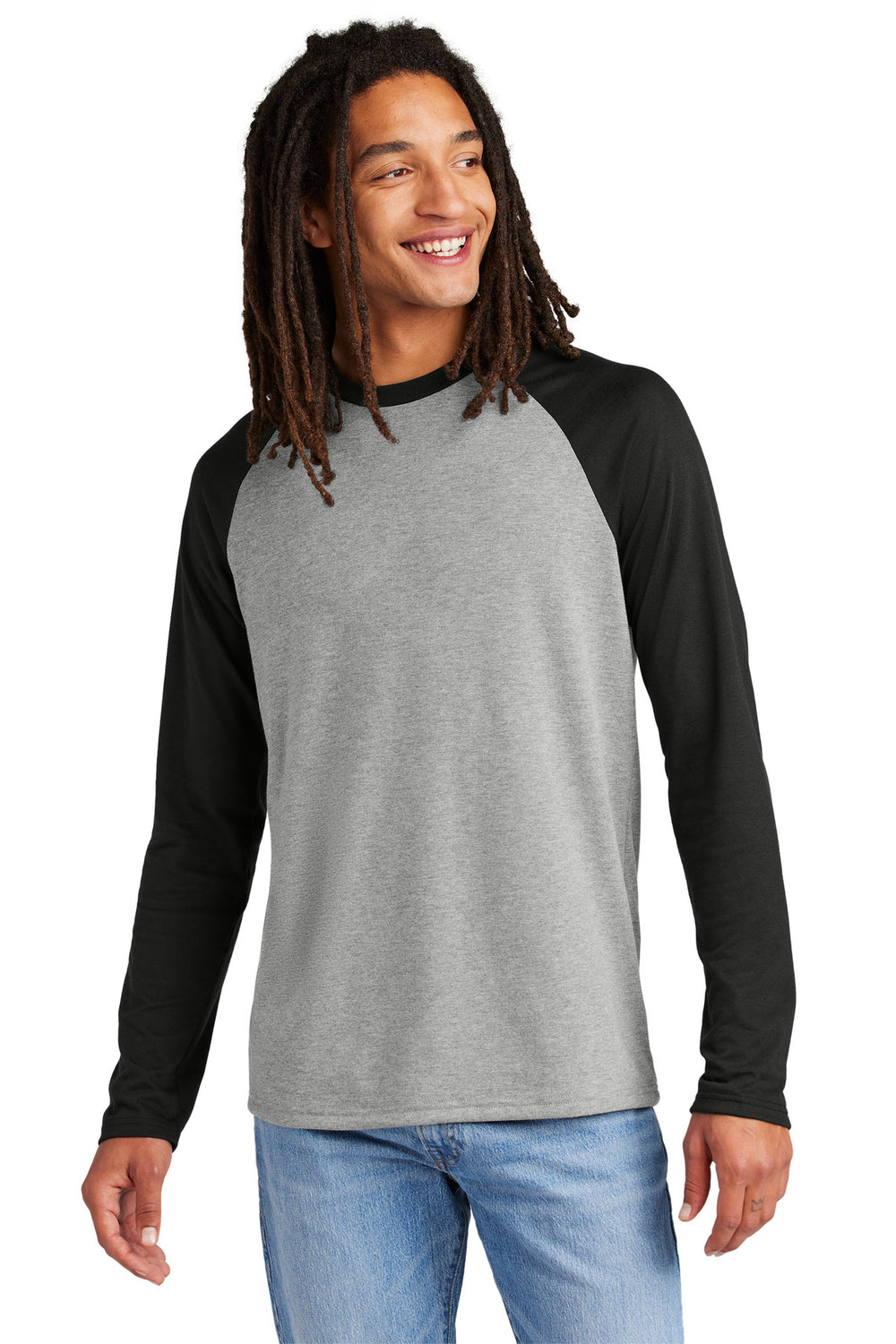 Allmade® Unisex Tri-Blend Long Sleeve Colorblock Raglan - Deep Black/ Aluminum Grey - XS