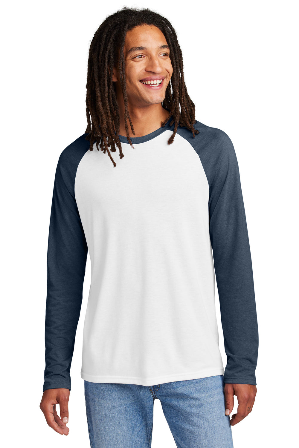 Allmade® Unisex Tri-Blend Long Sleeve Colorblock Raglan - Rebel Blue/ Bright White - XS